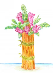 Vase rustique aux fleurs roses