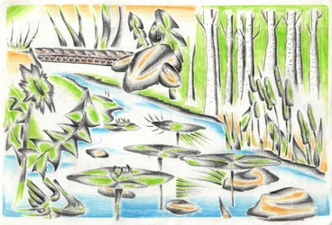 Paysage fluvial stylisé