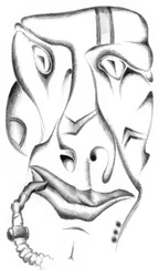 Visage surréaliste avec une pipe