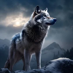 Un majestueux loup gris sur un sommet enneigé