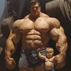 Haltérophile intimidant et méchant, bébé musclé avec un homme musclé géant 2
