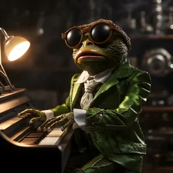 Elton John en grenouille avec lunettes de soleil et piano 4