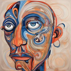 Visage, spirale pour les yeux et un oiseau pour le nez 1