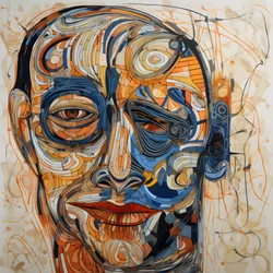 Visage, spirale pour les yeux et un oiseau pour le nez 3