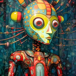 Carnaval mutant de marais cajun Sci-Fi Droïde, dans le style artistique de Tim Burton et Beksinski 2