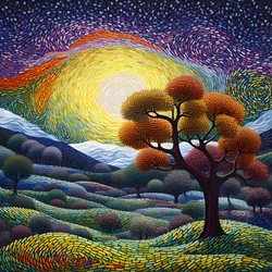 Paysage avec des arbres et des collines 1