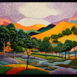 Paysage avec arbres et collines 1