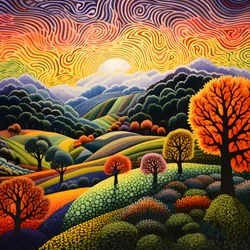 Paysage avec arbres et collines 2