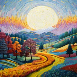 Paysage avec des arbres et des collines 3