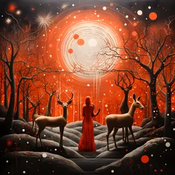 personnes négociant avec un dieu cerf magique lune 2