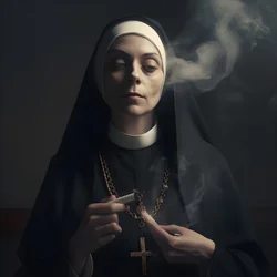 nonne avec collier de diamants fumant un cigare 2