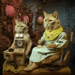Deux chats anthropomorphes, chat et chatte, Kubrickian Synthetic 2