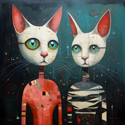 Deux chats anthropomorphes, chat et chatte, Kubrickian Synthetic 3
