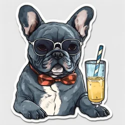 Autocollant, bouledogues français cool buvant un cocktail 4