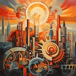 Engrenages et outils lever de soleil abstrait années 1950 3