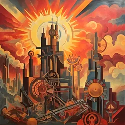 Engrenages et outils lever de soleil abstrait années 1950 4