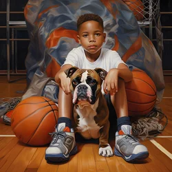 Un garçon de 10 ans tenant un dossier et son chien 3