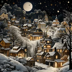 Un village de nuit sous des arbres enneigés 2