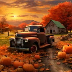 un camion pickup vintage par un soir de coucher de soleil d