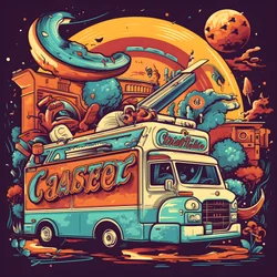 Une affiche artistique pour des camions de nourriture dans un skatepark en Californie du Nord 1