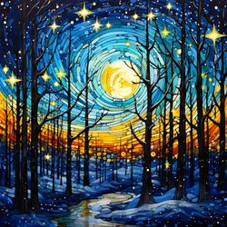 une scène de forêt enneigée avec des étoiles 2