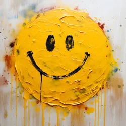 visage souriant jaune peint en impasto 4