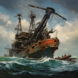 Grande épave tirée de la mer par une grue 1