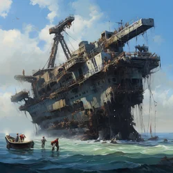 Grande épave tirée de la mer par une grue 4