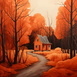 grande maison rouge sur fond bleu 2