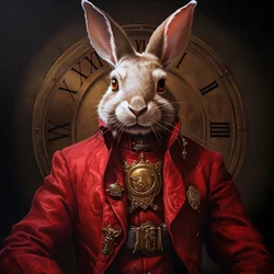 androïde lapin anthropomorphe cybernétique masculin, en redingote rouge 3