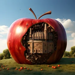 Pomme géante dans un champ avec de nombreuses petites fenêtres 3