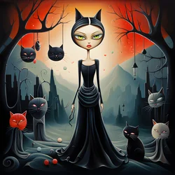 Femme chat folle en robe 2