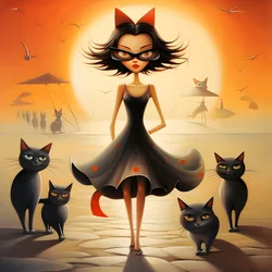 Femme chat folle en robe 3