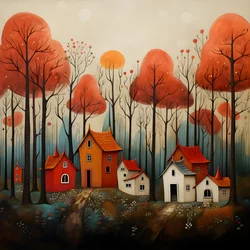 quatre maisons rouges dans la forêt 1