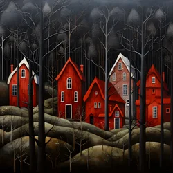 quatre maisons rouges dans la forêt 3