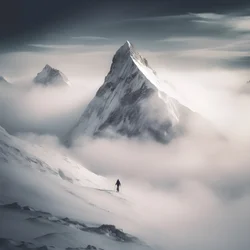 Deux personnes faisant du ski sur une montagne couverte de nuages 1