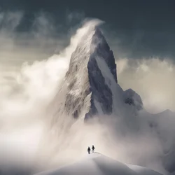 Deux personnes skiant sur une montagne couverte de nuages 1