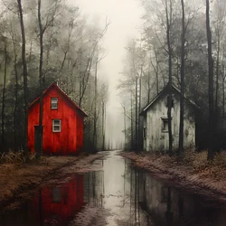 deux maisons rouges dans la forêt 3
