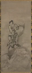 Hotei avec des Immortels Taoïstes : Immortel chevauchant une carpe