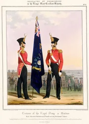 Costume de la Marine Royale et des Marines Royaux. Marines Royaux (Subalternes) 2e Lt., vers 1832