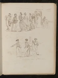Étude de huit soldats debout à l