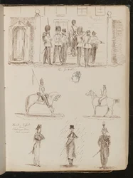 Étude de "la Garde", deux études de soldats à cheval, trois études de policiers français, anglais et piémontais