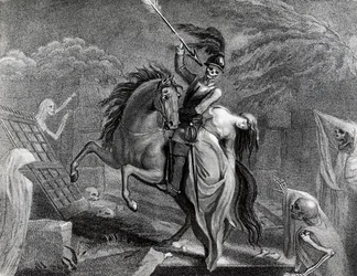 Lenore chevauchant avec la Mort, illustration pour le poème Lenore de Gottfried Augustus Burger (1747-1794), dessin de Diana Beauclerk (1734-1808) pour l