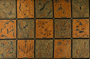 Batik avec motif à carreaux traditionnel, Surakarta, Java, Indonésie (détail)