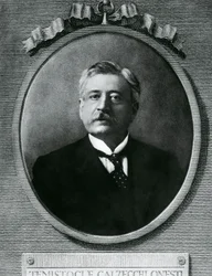 Portrait de Temistocle Calzecchi Onesti, physicien et inventeur italien, gravure d