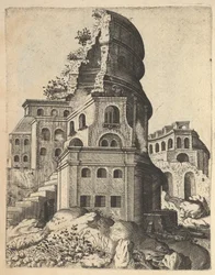 Paysage vertical avec les ruines du Temple de Vénus et de Rome, de la série 