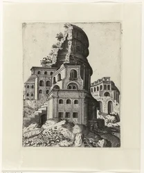 Ruine avec un escalier à gauche