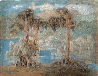Paysage, Arbres décharnés sur les bords de mer, Norvège