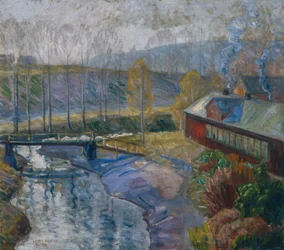 Paysage avec maison et rivière