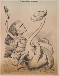 Richard Wagner en cygne et Cosima Wagner en Léda, couverture de Die Bombe, 1875